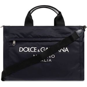 Dolce & Gabbana, Tassen, Heren, Blauw, ONE Size, Shopper tas met logo