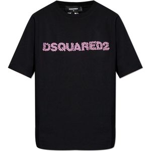 Dsquared2, Tops, Dames, Zwart, S, Katoen, T-shirt met logo