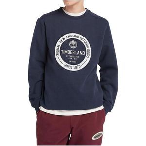 Timberland, Sweatshirts & Hoodies, Heren, Blauw, M, Katoen, Geborduurde Crew Neck Sweatshirt