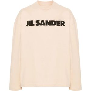 Jil Sander, Tops, Heren, Beige, S, Katoen, Beige Katoenen Logo T-shirt