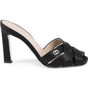 Dee Ocleppo, Schoenen, Dames, Zwart, 37 EU, Satijn, Elegant Satin Cross-Strap Stiletto Mules