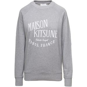 Maison Kitsuné, Grijze Logo Print Crewneck Sweatshirt Grijs, Dames, Maat:L
