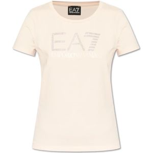 Emporio Armani Ea7, Tops, Dames, Roze, S, Katoen, T-shirt met logo