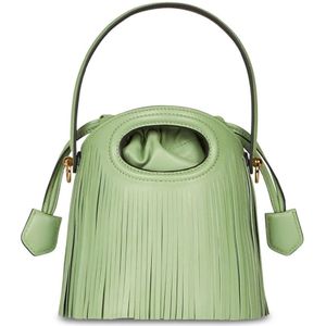 Etro, Groene leren mini bucket tas met franjes Groen, Dames, Maat:ONE Size