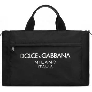 Dolce & Gabbana, Tassen, Dames, Zwart, ONE Size, Leer, Zwarte Logo Holdall Tas