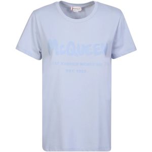 Alexander McQueen, Tops, Dames, Blauw, M, Katoen, Graffiti Logo T-Shirt