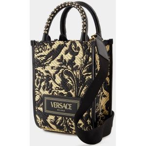 Versace, Tassen, Heren, Veelkleurig, ONE Size, Zwarte Leren Shopper Tas