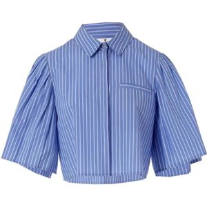 Fracomina, Blouses & Shirts, Dames, Blauw, M, Katoen, Fracomina Cropped Gestreept Overhemd - Fr 24St 6009W400N8
