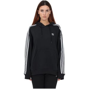 Adidas Originals, Sweatshirts & Hoodies, Dames, Zwart, S, Katoen, Zwarte hoodie met 3 strepen, Oversized pasvorm