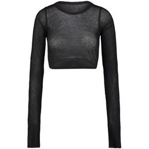 Rick Owens, Katoenen Crop T-Shirt Met Lange Mouwen Zwart, Dames, Maat:M