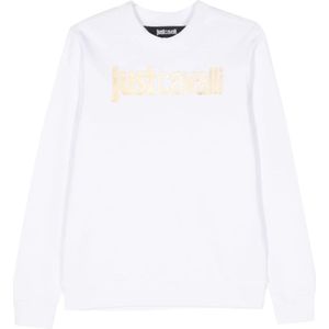 Just Cavalli, Sweatshirts & Hoodies, Dames, Wit, XS, Katoen, Witte Katoenen Fleece Sweaters