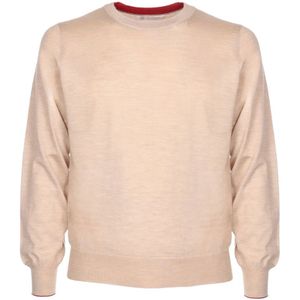 Brunello Cucinelli, Truien, Heren, Beige, S, Kasjmier, Beige Cashmere Silk Sweater