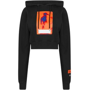 Heron Preston, Sweatshirts & Hoodies, Dames, Zwart, L, Katoen, Gecensureerde Crop Hoodie Zwart/Oranje Sweatshirt