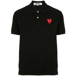 Comme des Garçons Play, Embroidered Logo Polo Shirt Zwart, Heren, Maat:S