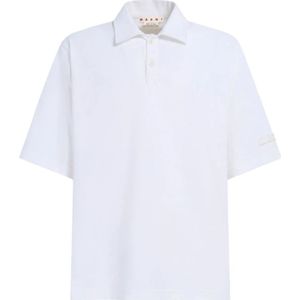 Marni, Tops, Heren, Wit, XL, Katoen, Witte Oversize Polo Shirt met Logo Patch