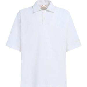 Marni, Witte Oversize Polo Shirt met Logo Patch Wit, Heren, Maat:XL