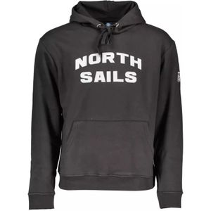 North Sails, Sweatshirts & Hoodies, Heren, Zwart, L, Katoen, Zwarte katoenen trui met capuchon en print