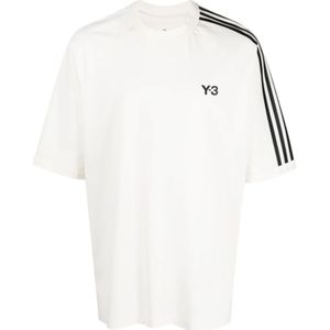Y-3, Tops, Heren, Wit, L, Katoen, Logo-print T-shirt met zijstreepdetails