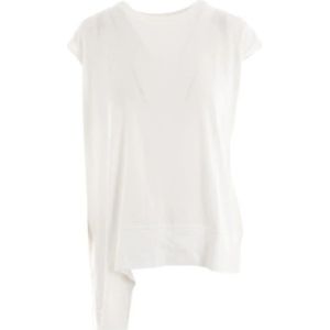 Yohji Yamamoto, Asymmetrisch Wit Katoenen Jersey T-shirt Wit, Dames, Maat:M