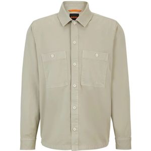 Hugo Boss, Overhemden, Heren, Beige, 6Xl, Katoen, Overshirt van Garment-Dyed Katoenen Twill