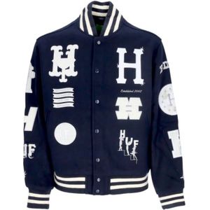 Huf, Sweatshirts & Hoodies, Heren, Blauw, M, Varsity Jacket Navy Streetwear Hoodie