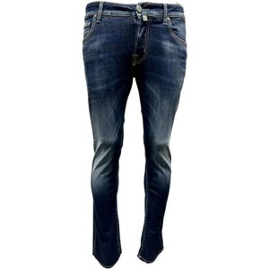 Jacob Cohën, Jeans, Heren, Blauw, W31, Katoen, Turquoise Label Slim Donker Gewassen Jeans