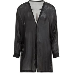 Rick Owens, Blouses & Shirts, Heren, Zwart, M, Zwarte Zijden V-Hals Shirt