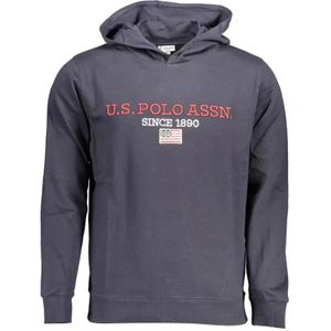 U.s. Polo Assn., Sweatshirts & Hoodies, Heren, Blauw, L, Katoen, Blauwe Katoenen Hoodie met Contrasterende Details en Logo