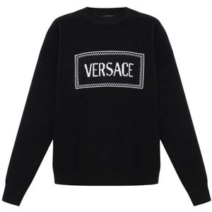 Versace, Sweatshirts & Hoodies, Dames, Zwart, L, Wol, Wollen trui