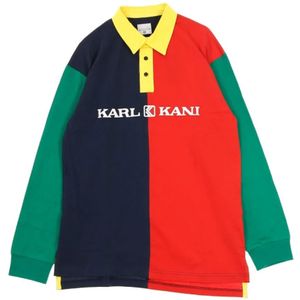 Karl Kani, Retro -blok rugbyhemd met lange mouwen Rood, Heren, Maat:S