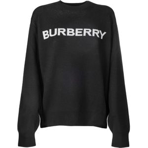 Burberry, Zwarte Trui - Regular Fit - Geschikt voor Koud Weer - 74% Wol - 26% Katoen Zwart, Dames, Maat:XS