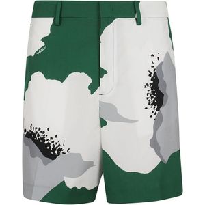 Valentino Garavani, Korte broeken, Heren, Groen, S, Katoen, Bloemenportret Shorts