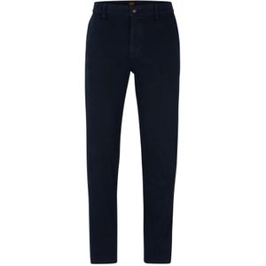 Hugo Boss, Donkerblauwe Tapered Katoenen Chino Broek Blauw, Heren, Maat:4XL