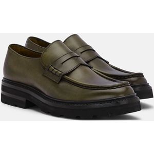 Lottusse, Schoenen, Heren, Groen, 42 EU, Olive Green Calfskin Murphy Band Loafers Mocasin Banda