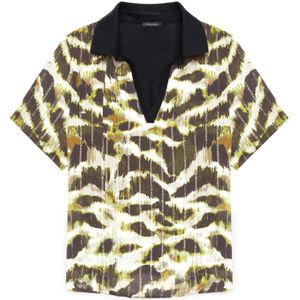 Fiorella Rubino, Tops, Dames, Veelkleurig, XS, Lurex Print Polo Shirt Georgette Front