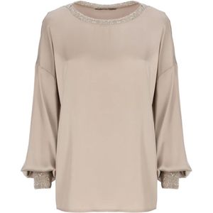 D.Exterior, Truien, Dames, Beige, M, Pailletten, Beige Paillet Sweater voor Vrouwen