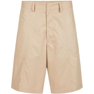 Iceberg, Korte broeken, Heren, Beige, S, Katoen, Beige Bermuda Shorts van Gekreukte Katoenen Poplin