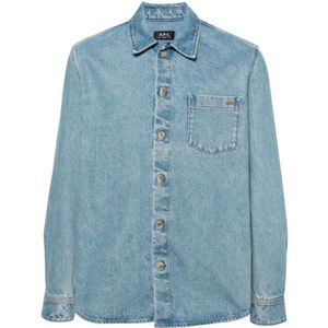 A.p.c., Blauwe denim overhemd met geborduurd logo Blauw, Heren, Maat:M