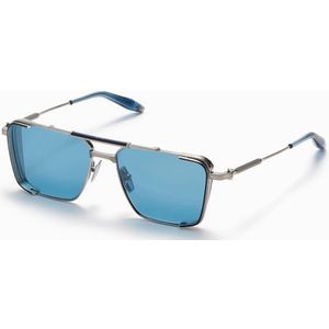 Akoni, Accessoires, Heren, Geel, ONE Size, Vierkante Aviator Zonnebril in Zilver/Blauw