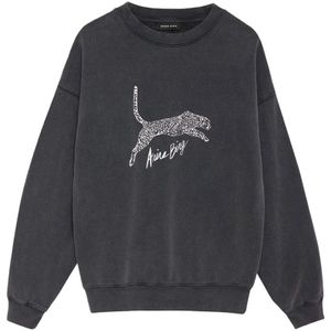 Anine Bing, Sweatshirts & Hoodies, Dames, Zwart, S, Leopard Print Spencer Sweatshirt