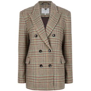 Dante 6, Multicolor Glencheck Blazer van gerecyclede wolmix Bruin, Dames, Maat:S