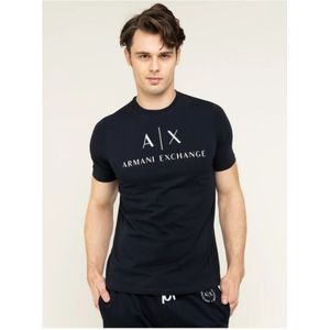 Armani Exchange, Tops, Heren, Blauw, M, Katoen, Print Logo Katoenen T-Shirt - Armani Exchange