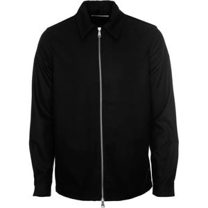 Samsøe Samsøe, Jassen, Heren, Zwart, XL, Polyester, Zip Shirt Jas met Kraag