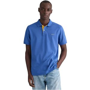 Gant, Tops, Heren, Blauw, S, Katoen, Katoenen Polo Regular Fit Logo Geborduurd