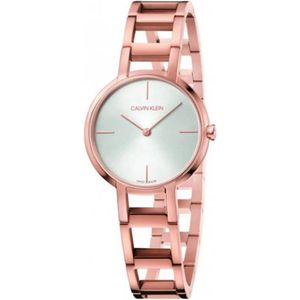 Calvin Klein, Accessoires, Dames, Roze, ONE Size, Elegant en vrouwelijk quartz horloge met witte wijzerplaat en roségouden stalen band