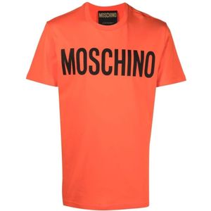 Moschino, Oranje Katoenen T-shirt met Logo Print Oranje, Heren, Maat:S