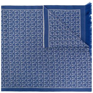 Salvatore Ferragamo, Wollen sjaal met monogram Blauw, Dames, Maat:ONE Size