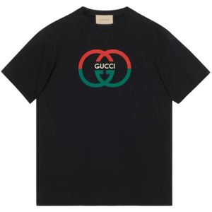 Gucci, Tops, Heren, Zwart, S, Katoen, Logo-print Katoenen T-shirt