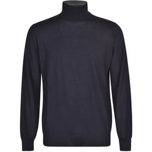 Brunello Cucinelli, Truien, Heren, Blauw, L, Wol, Navy Blauwe Roll Neck Coltrui