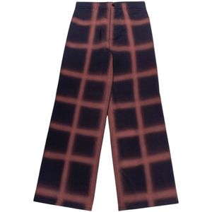 Marni, Bordeaux Tegelpatroon Wollen Broek Blauw, Dames, Maat:S